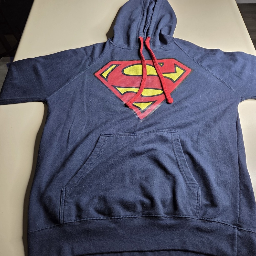 Superman Hoodie Men's XL Blue Red Logo DC Comics Pullover Graphic Kangaroo...